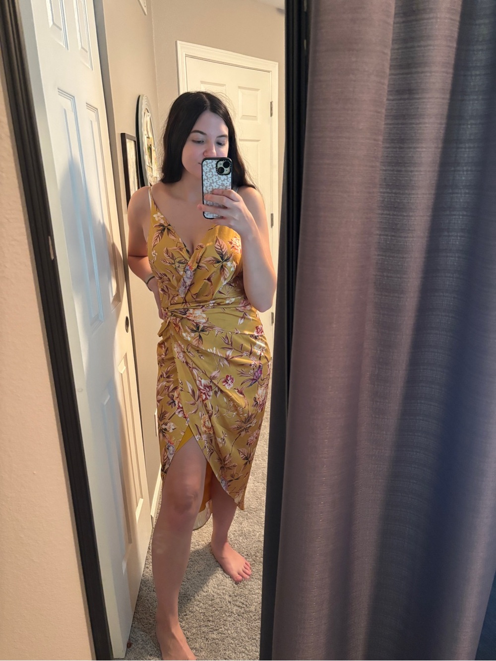 Express Yellow Floral Asymmetrical Wrap Dress
